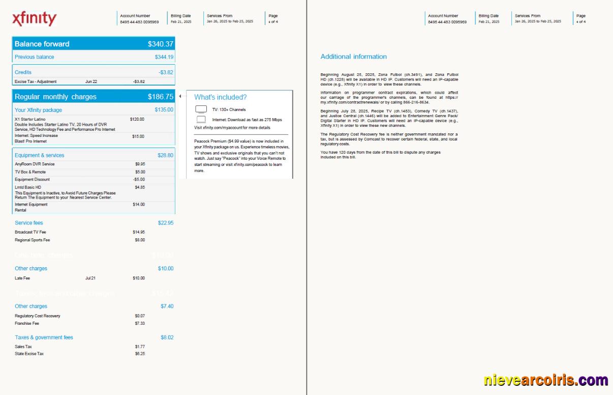 USA Xfinity utility bill, 4 pages, version 2, 3-4 pages